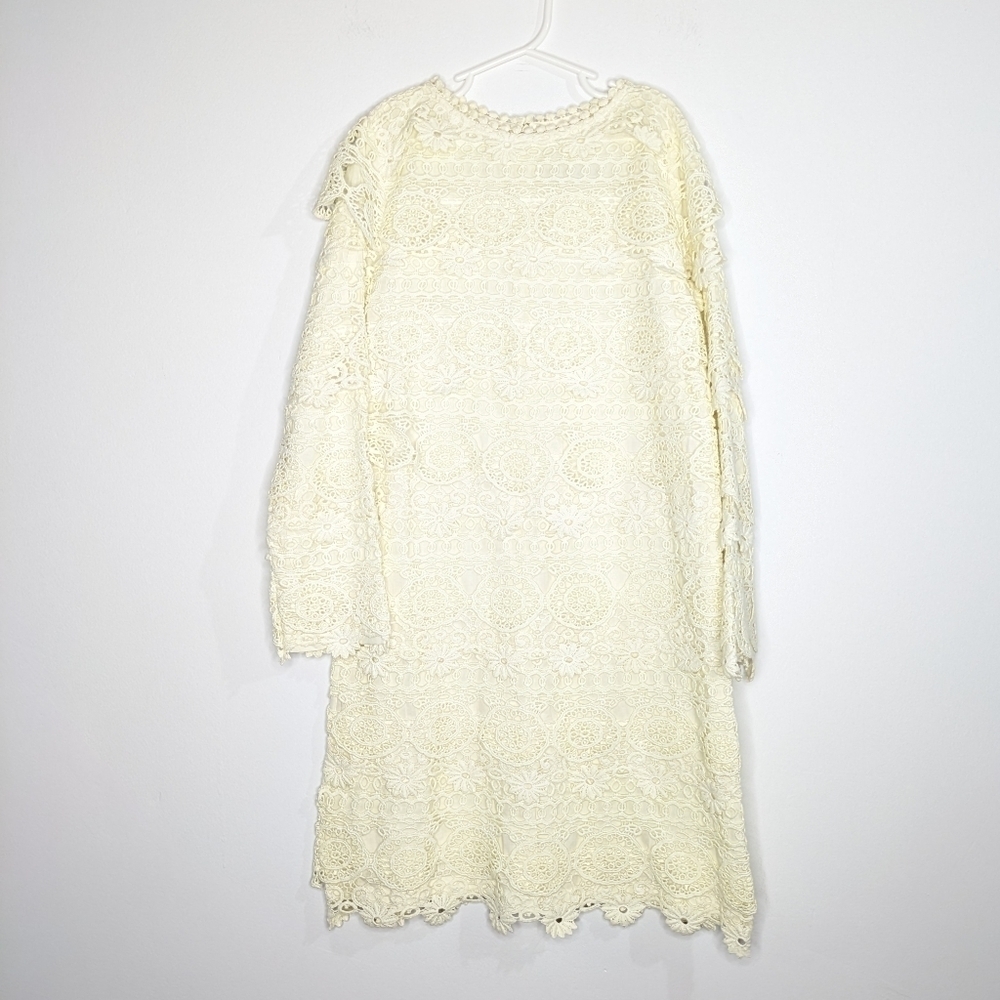 Trish Scully Child yellow cream layered crochet lace dress 10